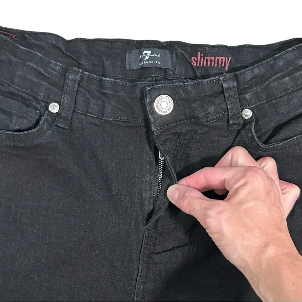 7 For All Man Kind Girls Jeans‎ Size 14 Slimmy Black Denim Adjustable Waist